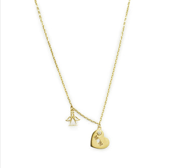 14kt “MOM” & Angel  Heart Necklace G-HM-6N6950-III-CZ